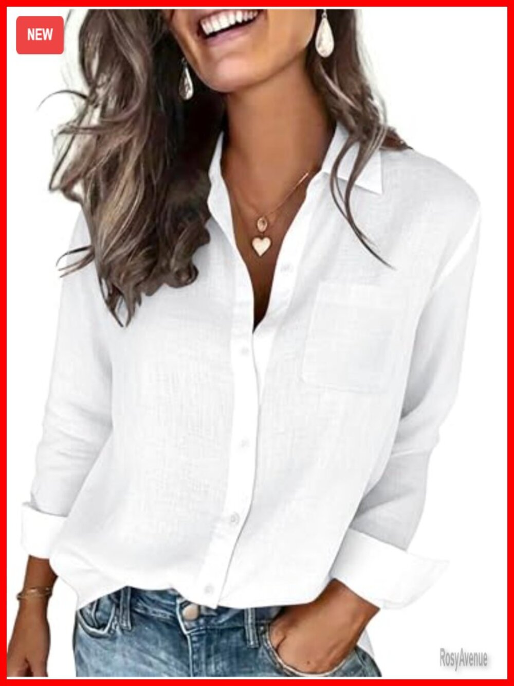 Cotton Linen Textured Button Down Shirt Long Sleeve Collared Blouse with Pocket